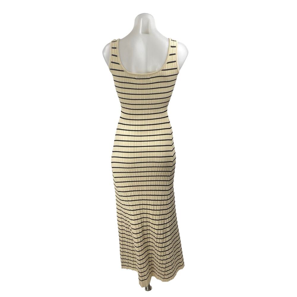 Miou Muse Women's Cream Black Stripe Ribbed Sleeveless Maxi Tank Dress Size S - Picture 4 of 6